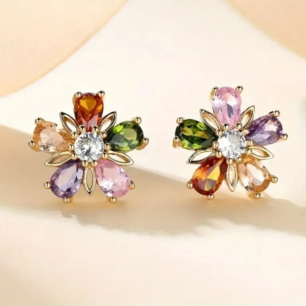Beautiful Gemstone Flower Earrings